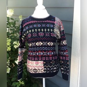 Vintage wool patchwork quilt cottagecore sweater sz small